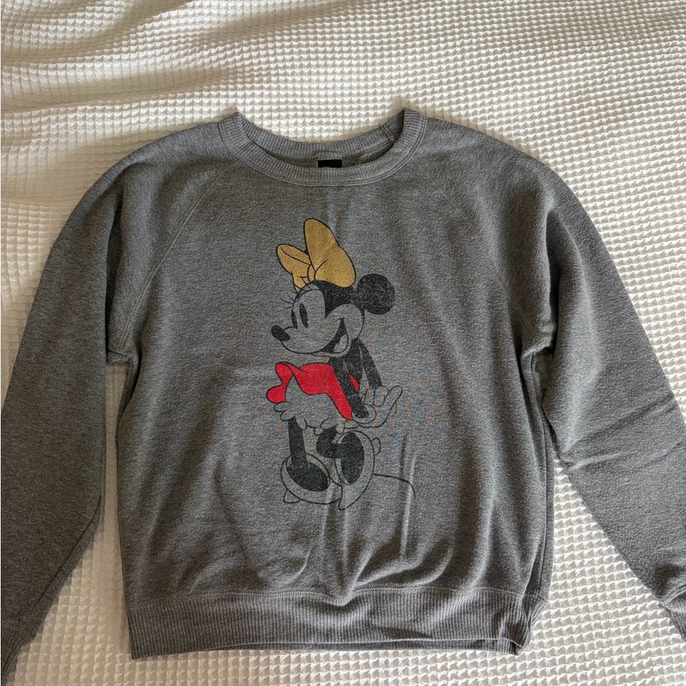 Disney Gray Crew Neck Sweatshirt with Minnie Mouse Design
